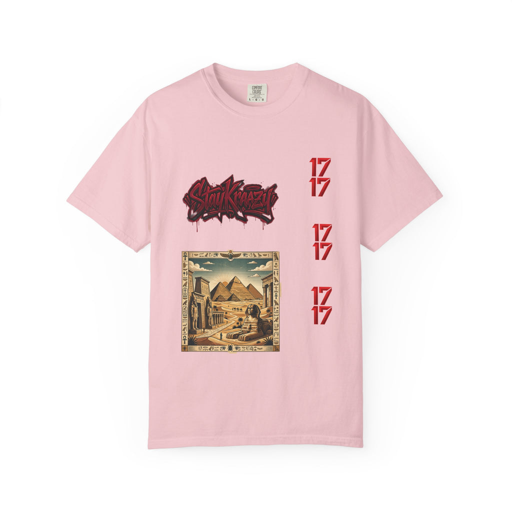 Graphic T-Shirt — Vintage Pyramid Collage with 'Wanted' Drip Design