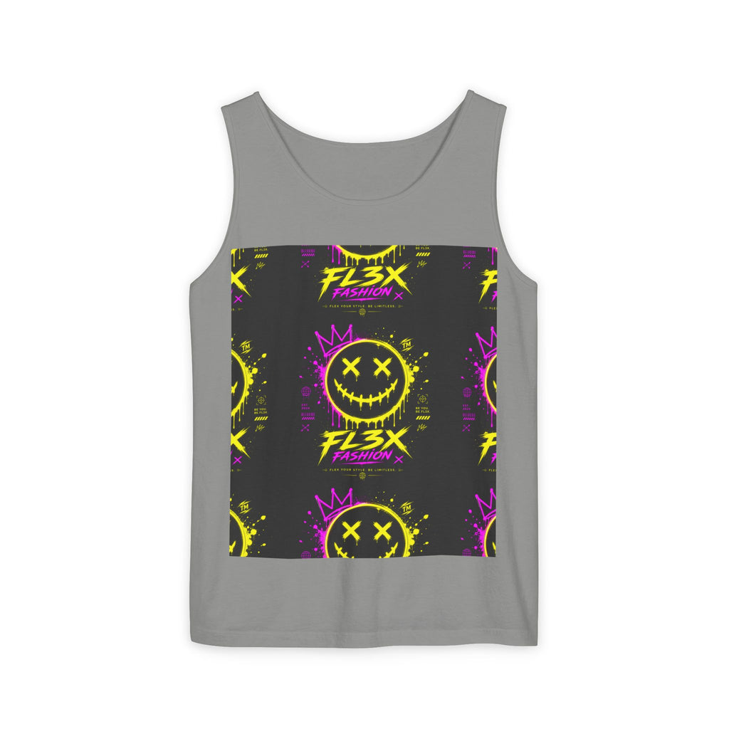 FL3X Fashion Graphic Tank Top — Neon Smiley & Devil Logo Streetwear