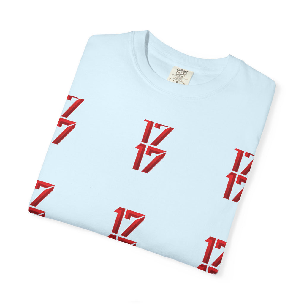 17 Pattern Graphic T-Shirt — Repeating Red Logo Tee