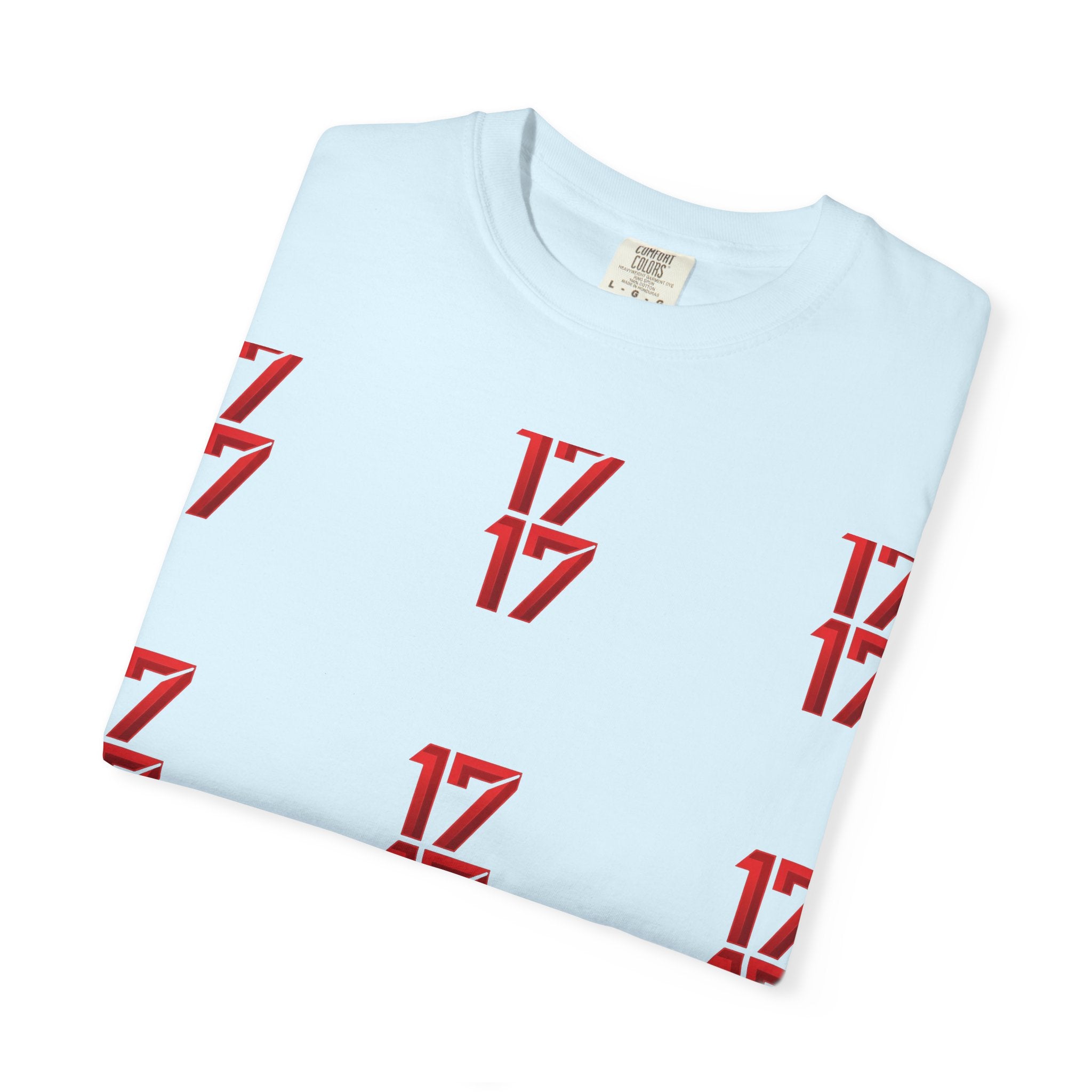 17 Pattern Graphic T-Shirt — Repeating Red Logo Tee