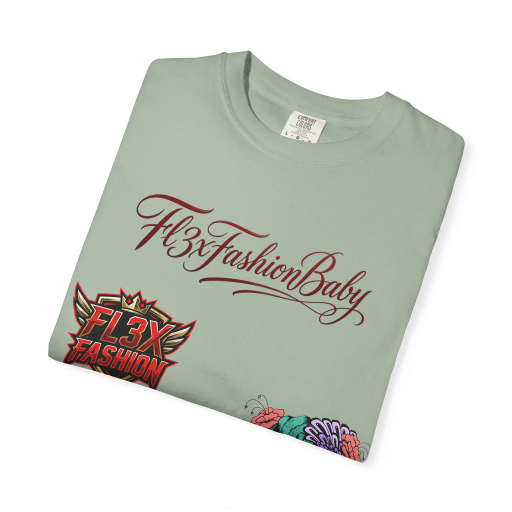 Artistic Floral Portrait T-Shirt — 'Fl3xFashionBaby' Graphic Tee