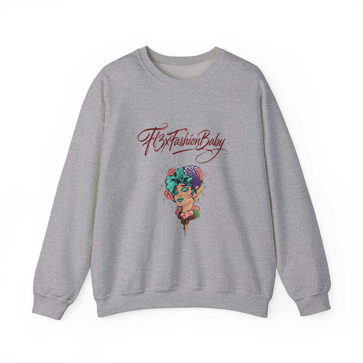 Crewneck Sweatshirt — "FitFashionBaby" Floral Afro Portrait