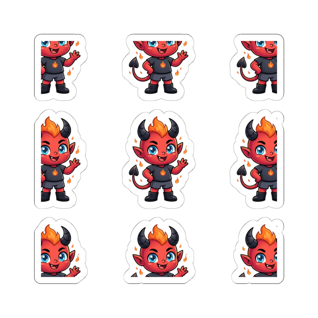 Cute Red Devil Kiss-Cut Stickers — Cartoon Demon Laptop Decals (Halloween)