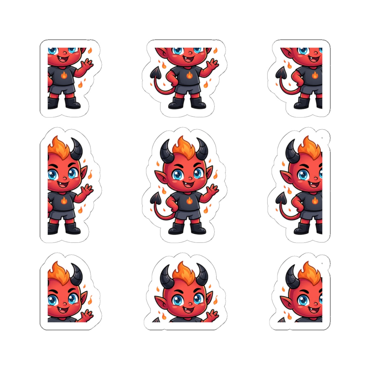 Cute Red Devil Kiss-Cut Stickers — Cartoon Demon Laptop Decals (Halloween)