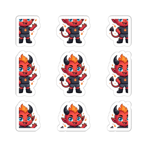 Cute Red Devil Kiss-Cut Stickers — Cartoon Demon Laptop Decals (Halloween)