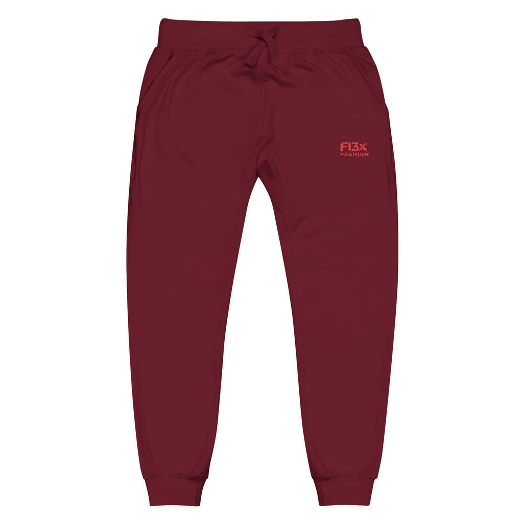 Embroidered Cozy Sweatpants — Minimal Red Logo Fleece Joggers