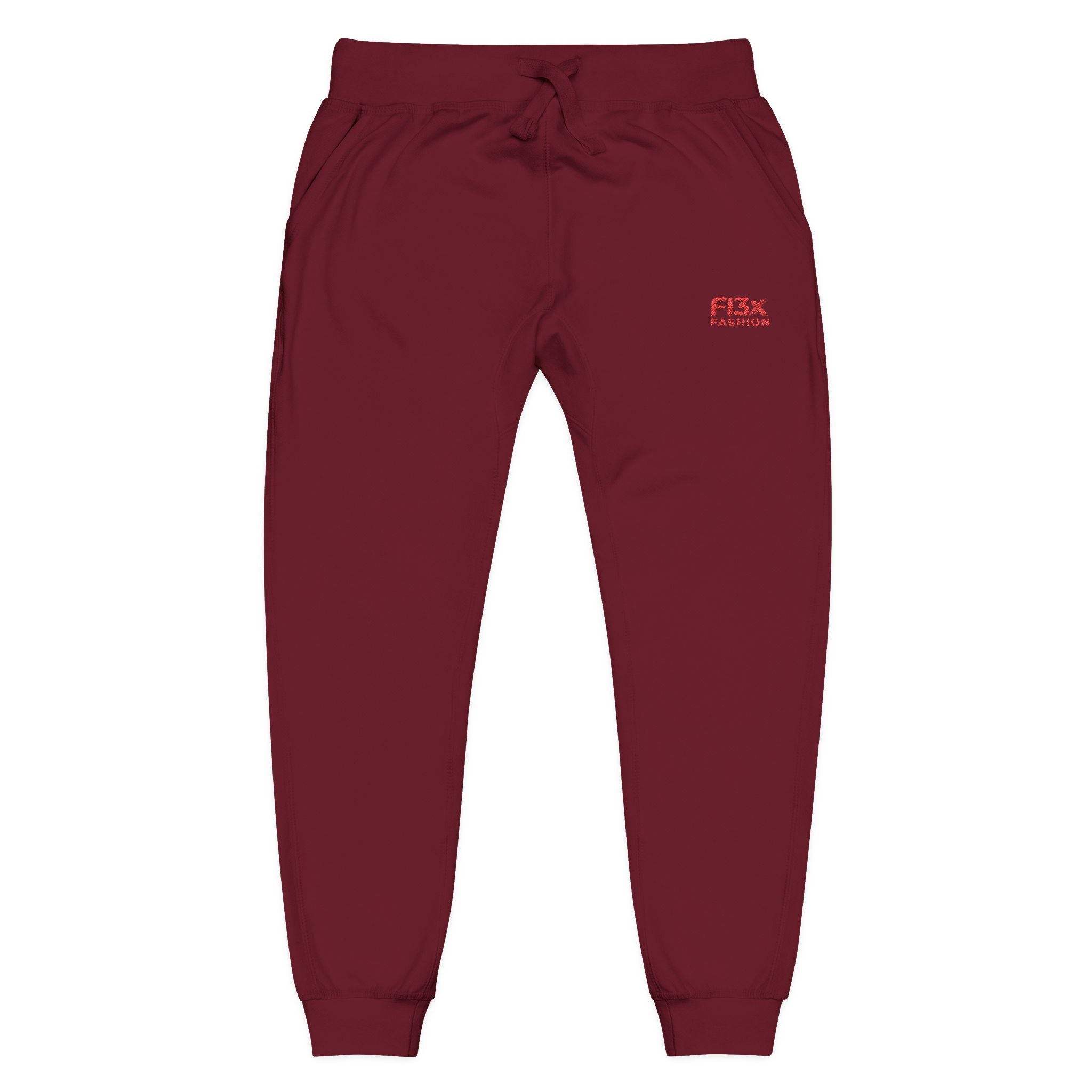 Embroidered Cozy Sweatpants — Minimal Red Logo Fleece Joggers