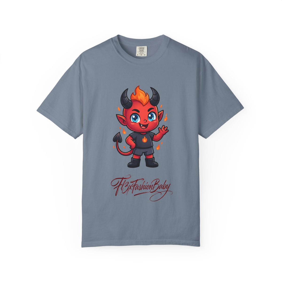 Devil Baby Graphic T-Shirt — Cute Red Demon Cartoon Tee with "FBfashionBaby" Script