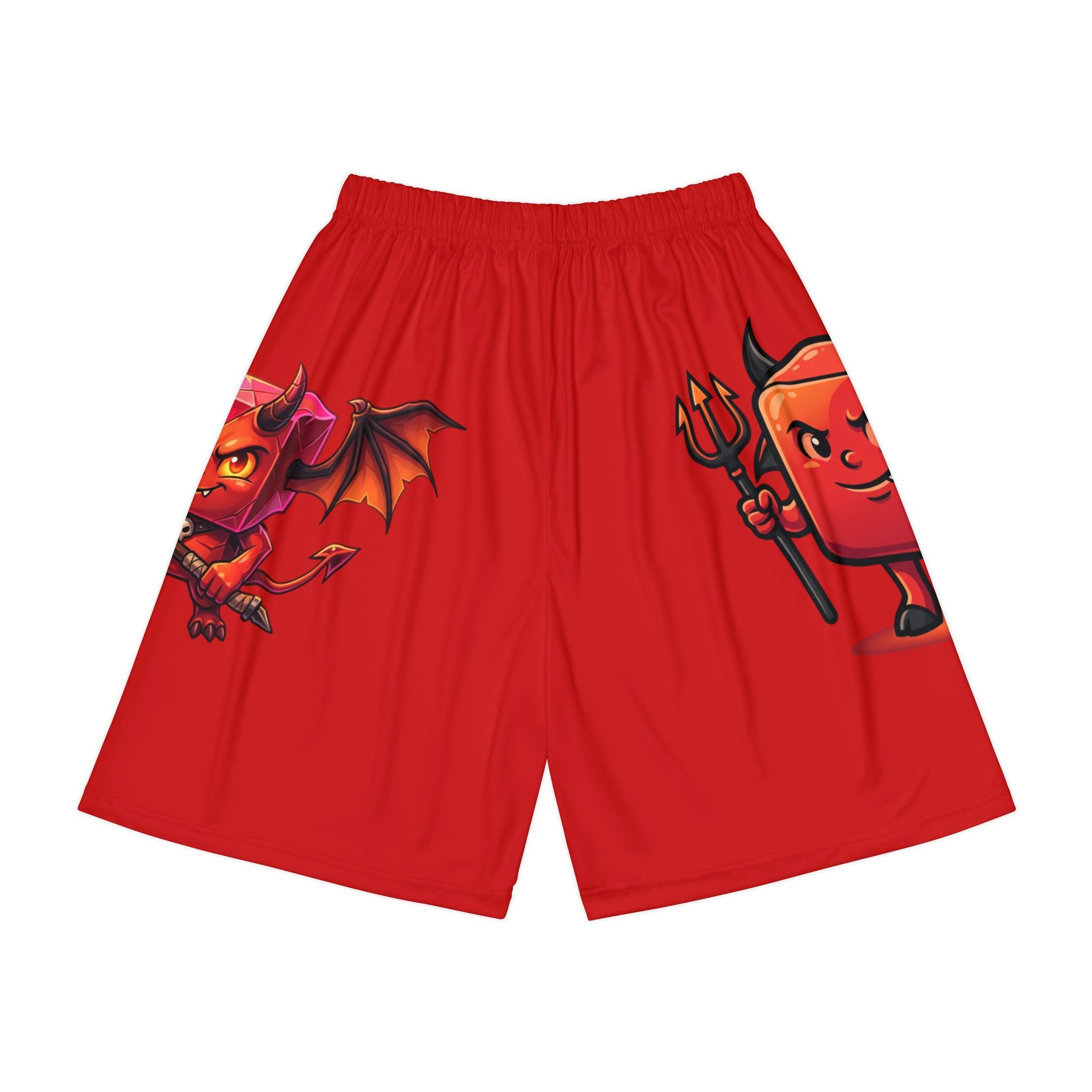 Devil Cartoon Sports Shorts — Red All-Over-Print Men’s Athletic Shorts
