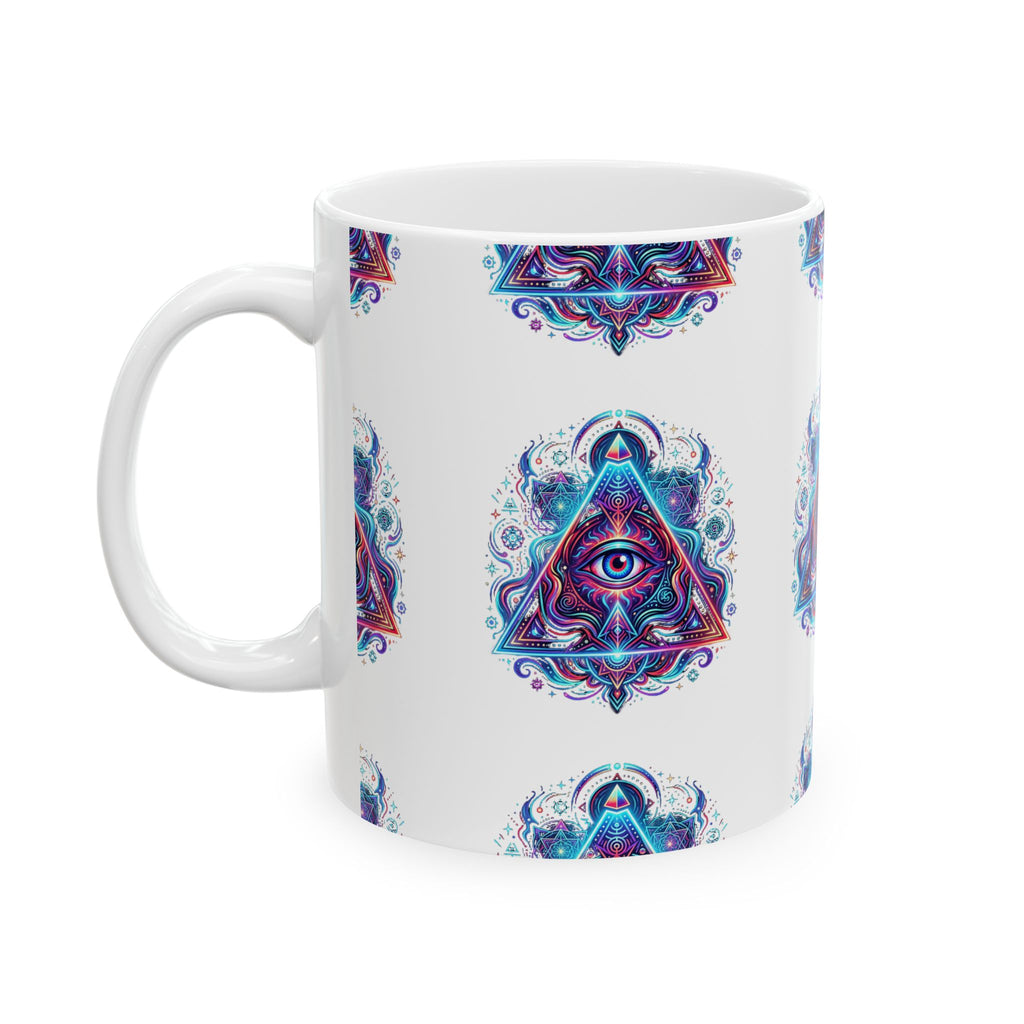 Mystic All-Seeing Eye Ceramic Mug – Psychedelic Triangle Design (11oz/15oz)