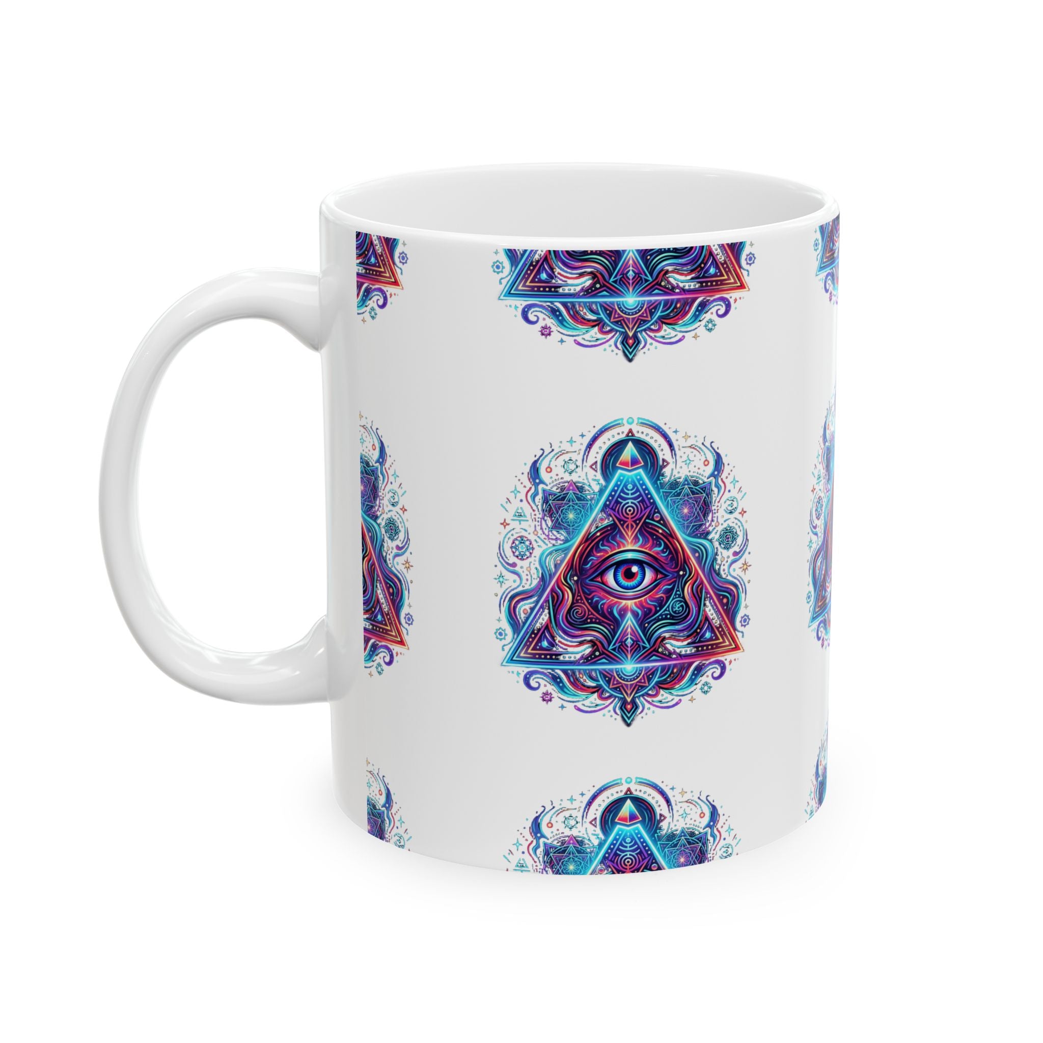 Mystic All-Seeing Eye Ceramic Mug – Psychedelic Triangle Design (11oz/15oz)
