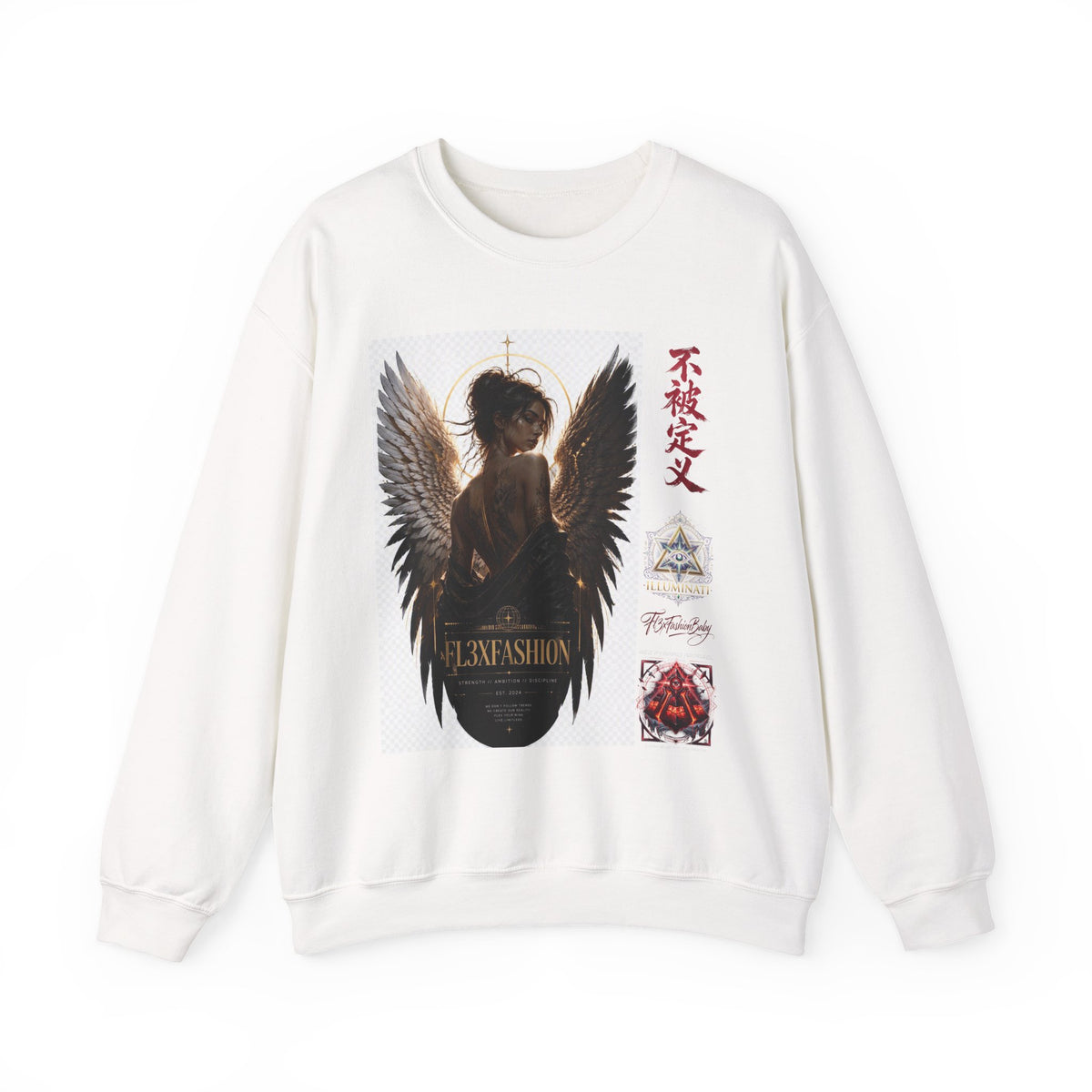 Angel Wings Graphic Sweatshirt — Dark Gothic Anime Design with Japanese Text