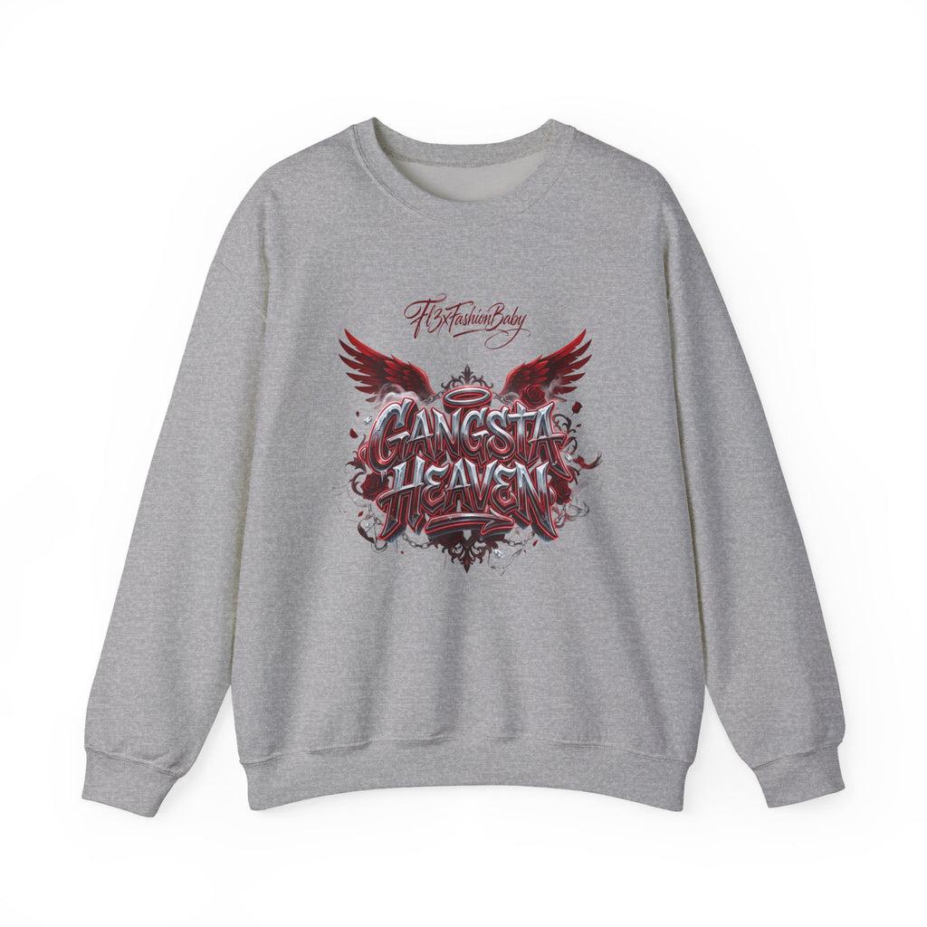 Crewneck Sweatshirt — 'Gangsta 4LsaVii' Gothic Wings Graphic