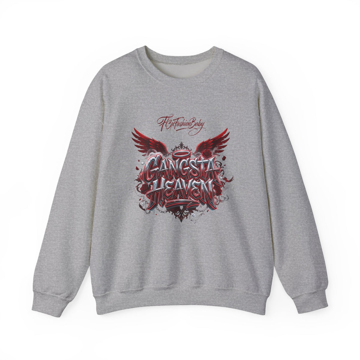 Crewneck Sweatshirt — 'Gangsta 4LsaVii' Gothic Wings Graphic