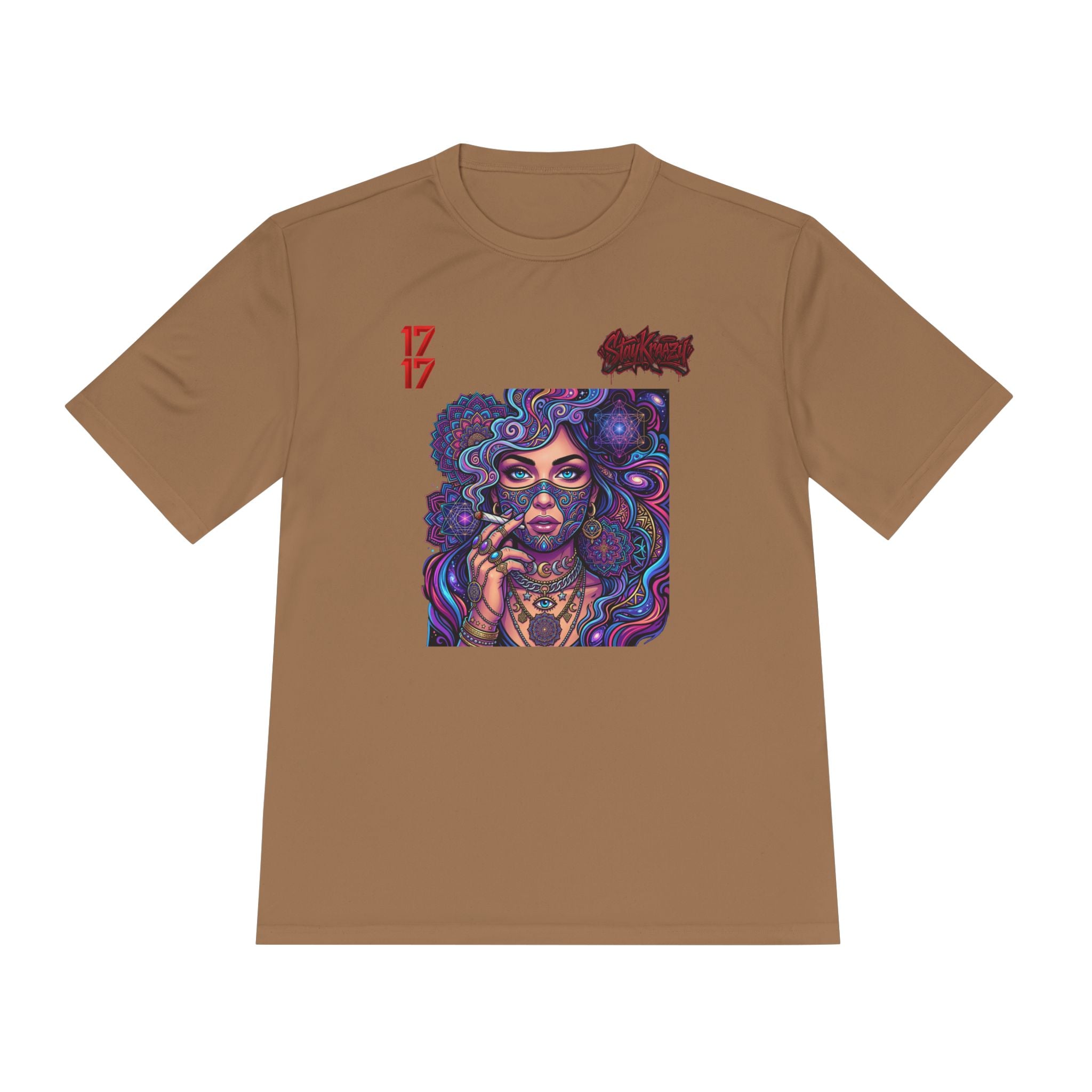 Psychedelic Woman Graphic Tee — Retro Cosmic Portrait Moisture‑Wicking Shirt