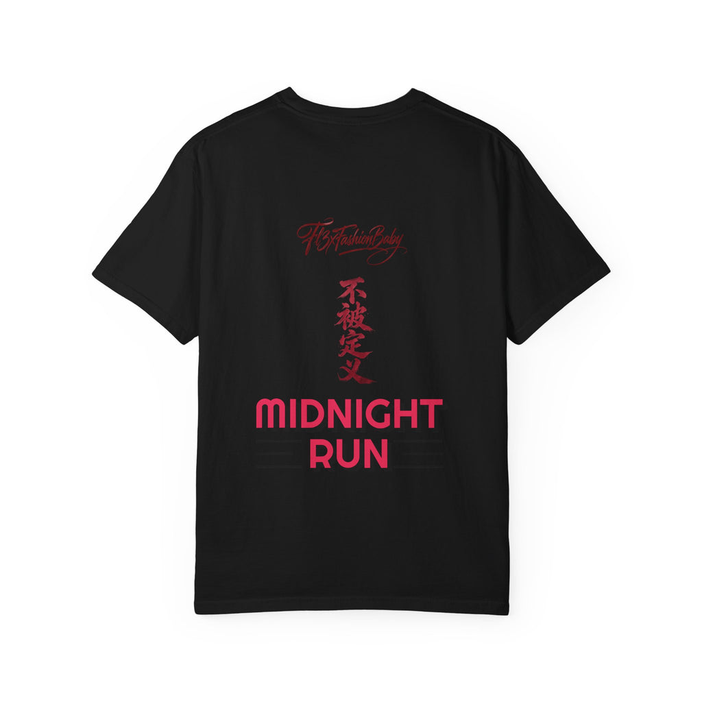 Midnight Run Tee — Vertical Japanese Script Graphic T-Shirt