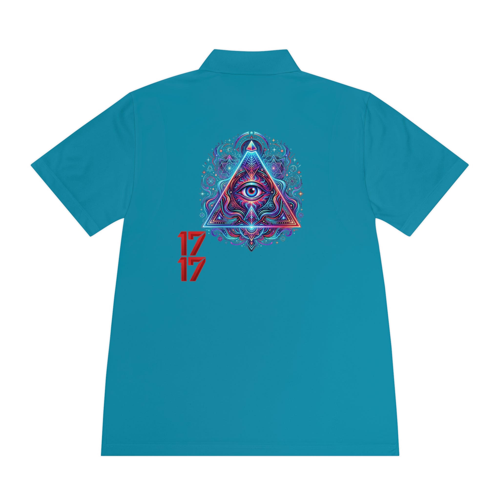 Men's Polo Shirt — Mystic All-Seeing Eye Triangle Design with 17/17 Accent