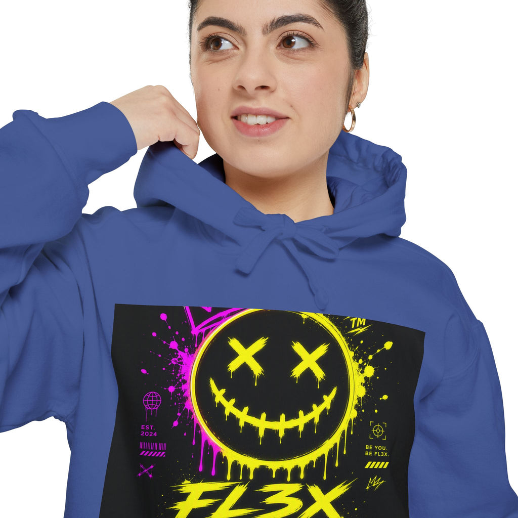 Graffiti Smiley Hoodie — FL3X Neon Streetwear Pullover