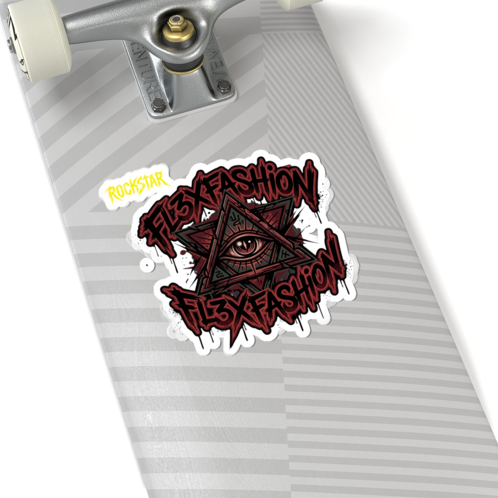 Kiss-Cut Sticker — Gothic Eye Pyramid 'FL3XFASHION' Graphic Sticker (Laptop, Skateboard)