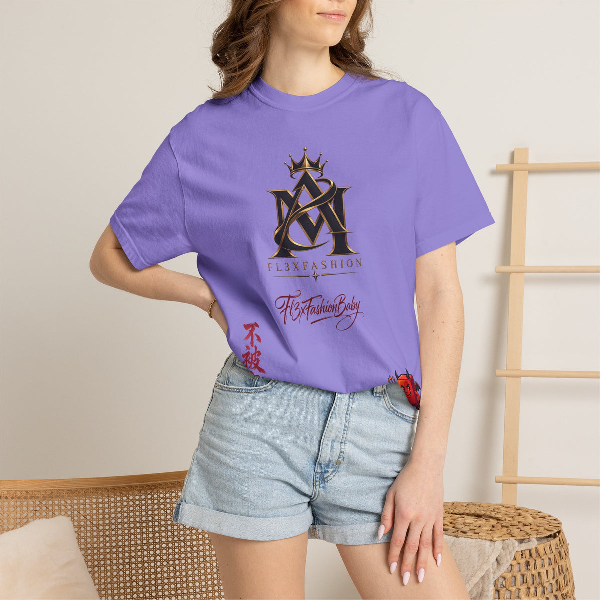 Graphic T-Shirt — Urban Asian-Inspired Logo Tee with Kanji & Devil Icon