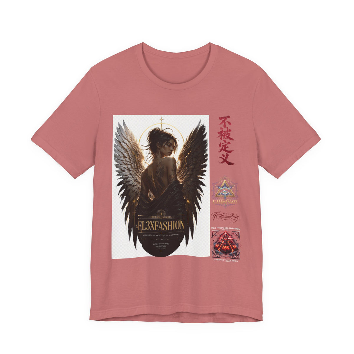 Angel Wings Graphic Tee — '不被定义' Asian-Inspired Dark Angel T-Shirt