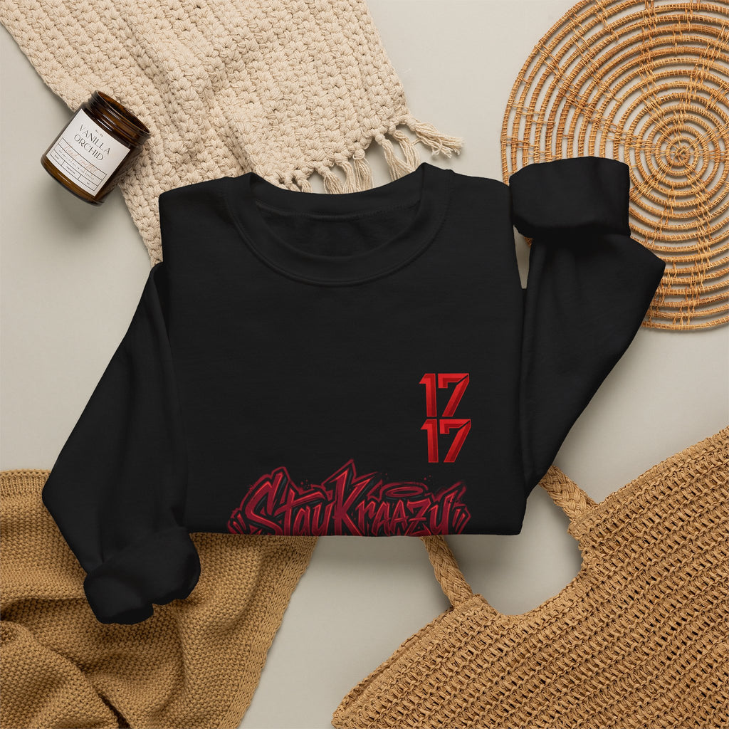 Streetwear Crewneck Sweatshirt — Graffiti 'Stay Krazy' Design with 17/17 Sleeve Accents