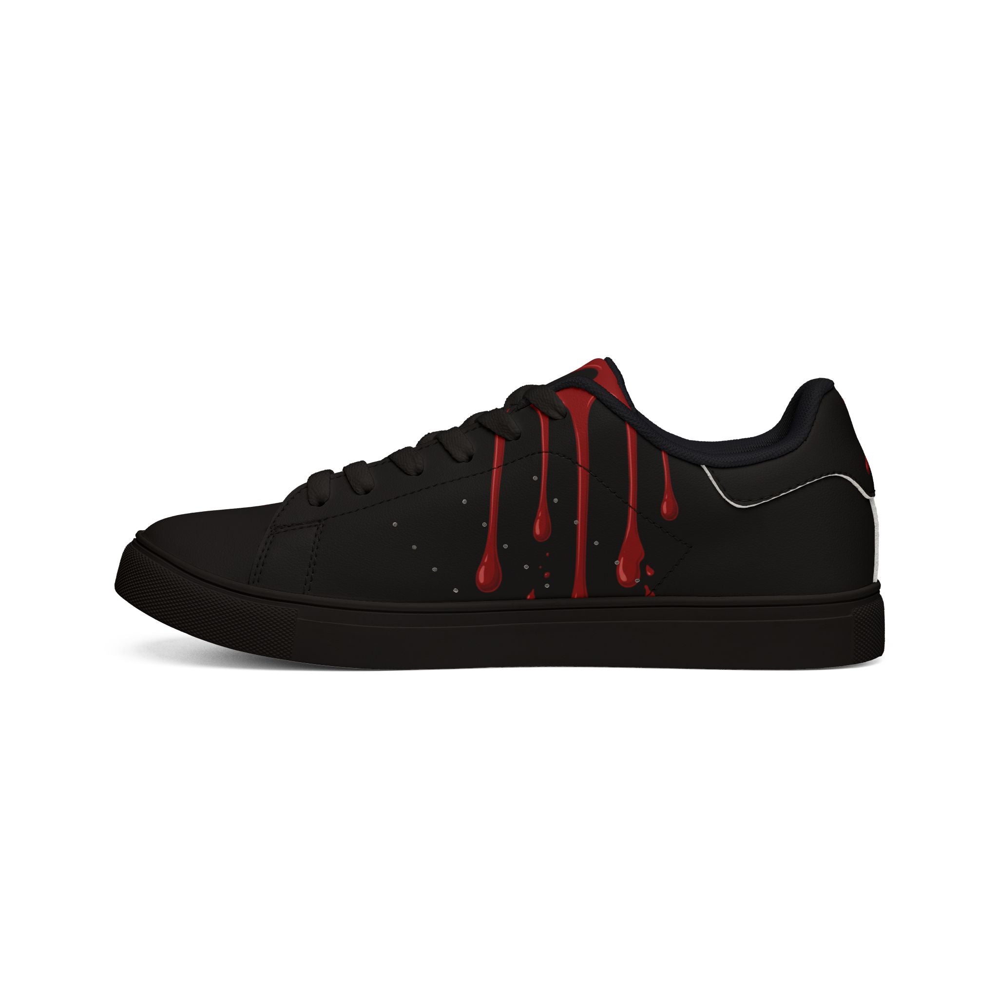 Low-Top Sneakers — Black Red Drip Graphic Leather Trainers