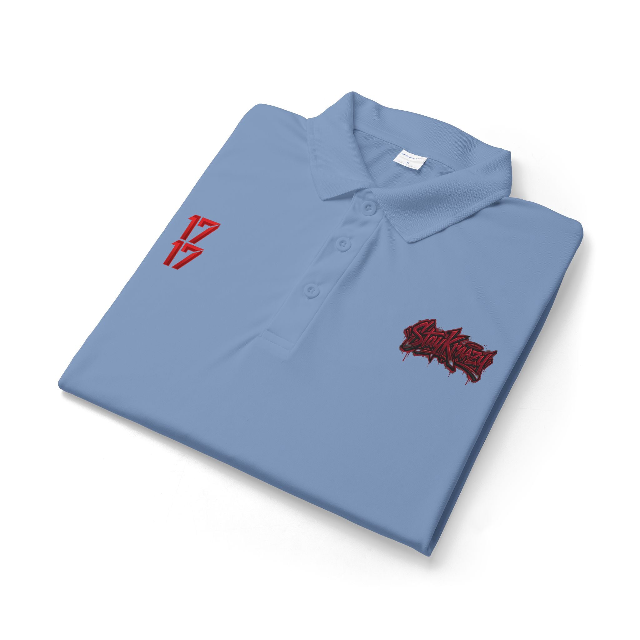 White Polo Shirt with Red '17' and Grunge Logo – Athletic Team Polo