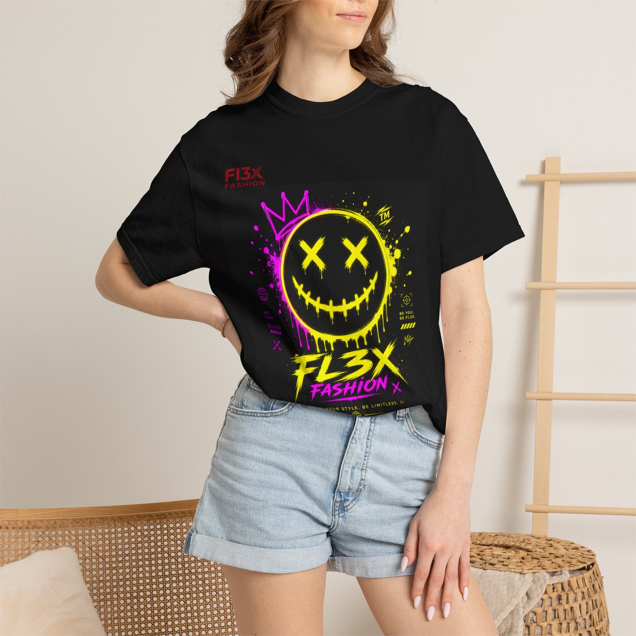Graphic Tee — Neon Graffiti Smiley "FL3X Fashion"