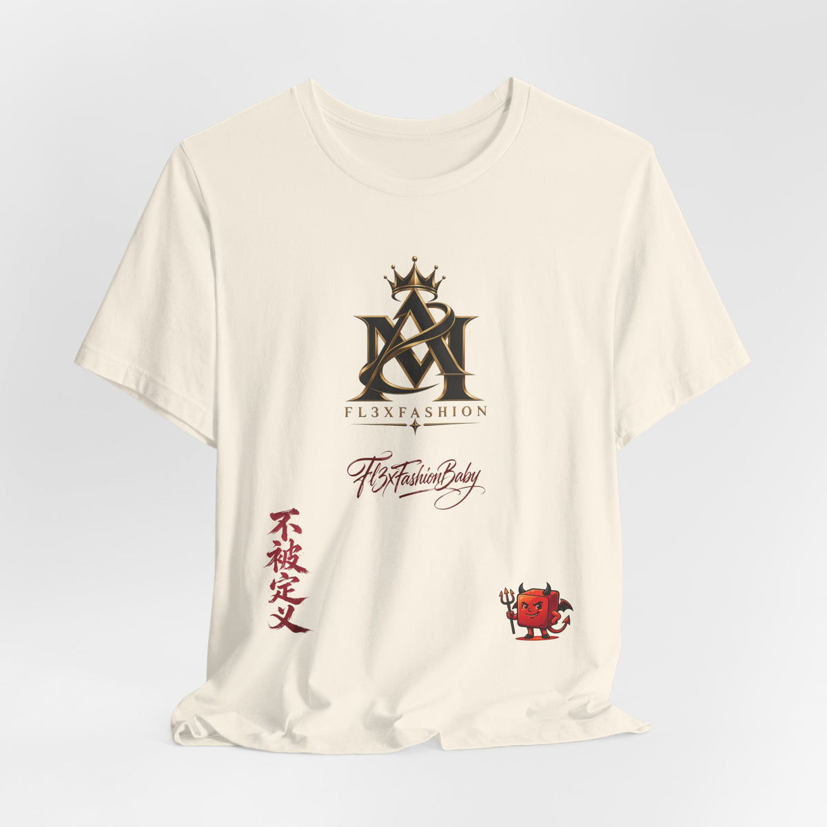 Graphic Tee — FuturFashion Logo Tee with Asian Script & Devil Character