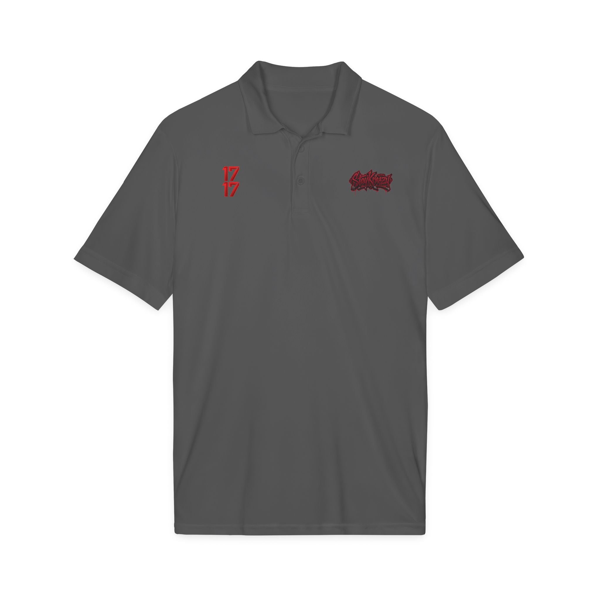 White Polo Shirt with Red '17' and Grunge Logo – Athletic Team Polo