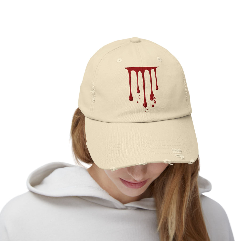 Distressed Black Cap with Red Drip Graphic – Gothic Blood Drip Hat