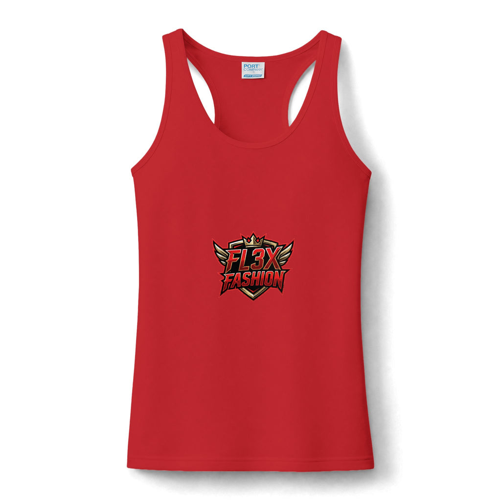 FL3X Fashion Women’s Performance Tank — Red Flame Logo Racerback Activewear