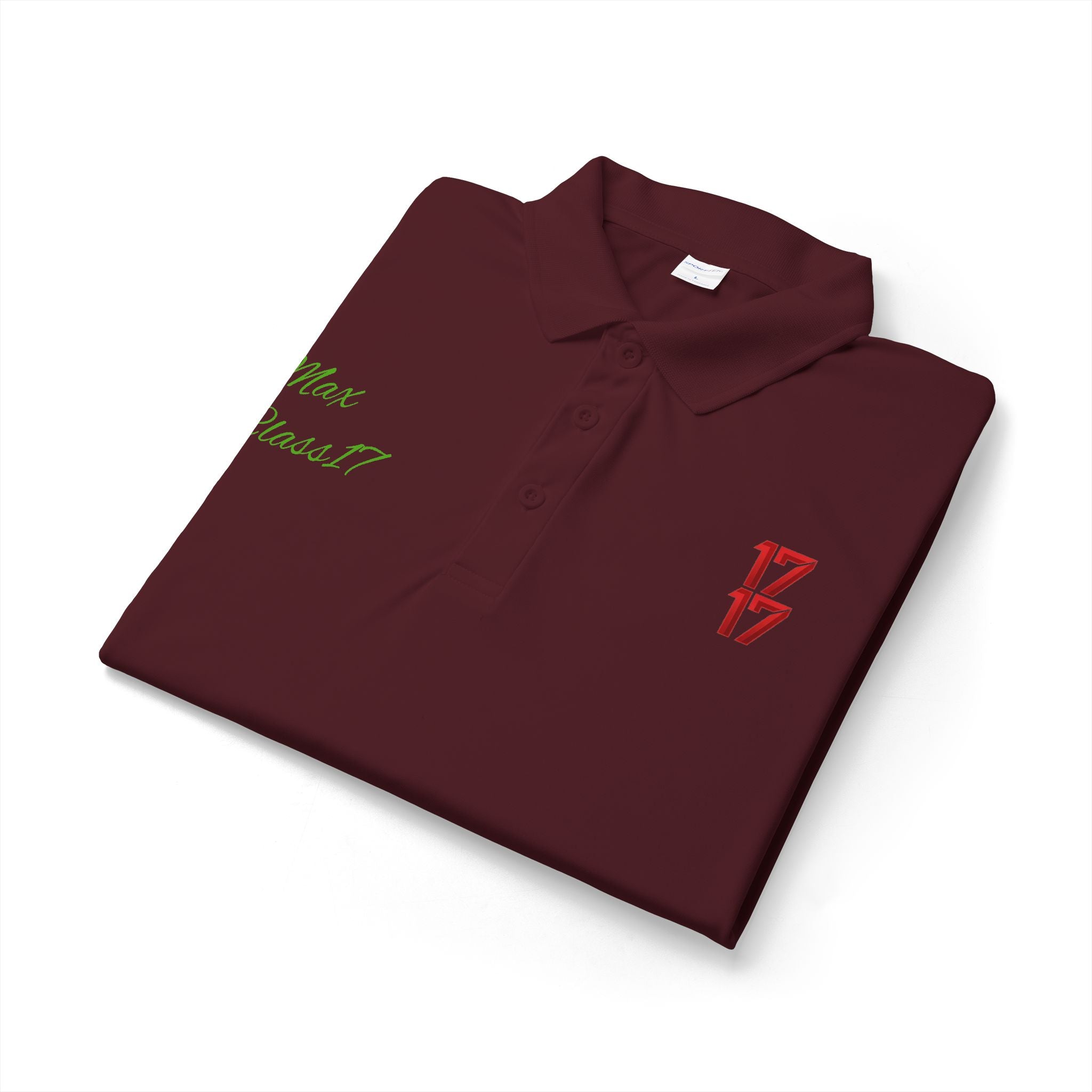 Embroidered 17/17 Polo Shirt with 'Max Crew!!' Accent