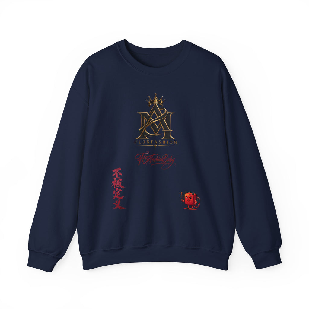 Asian-Inspired Logo Crewneck Sweatshirt — Monogram, Kanji & Lucky Charm Design