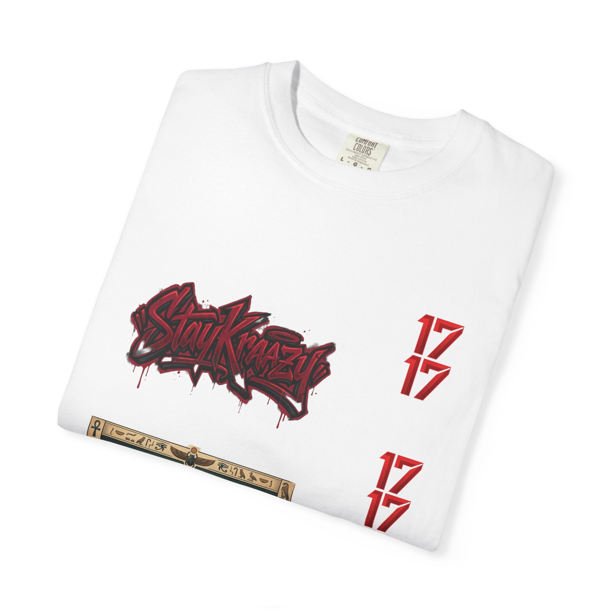 Graphic T-Shirt — Vintage Pyramid Collage with 'Wanted' Drip Design
