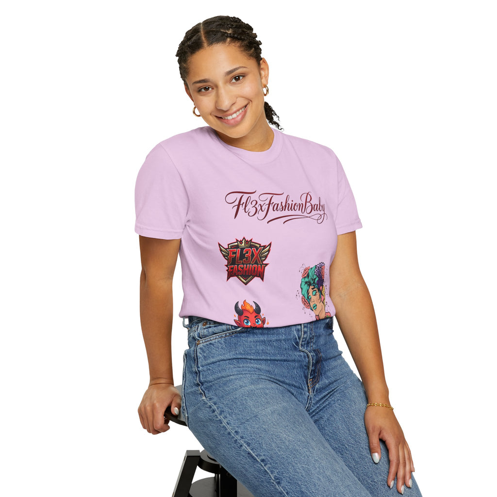 Artistic Floral Portrait T-Shirt — 'Fl3xFashionBaby' Graphic Tee