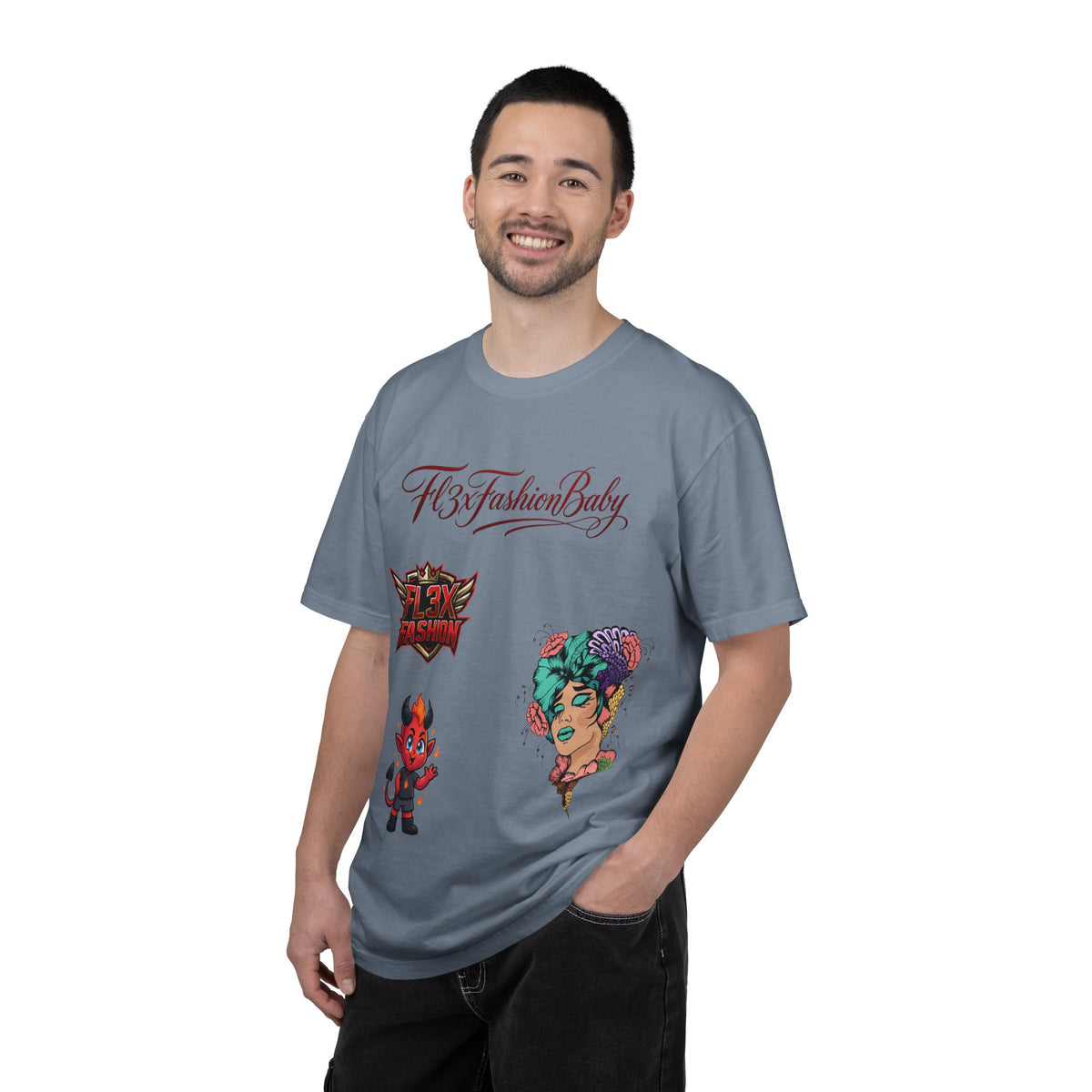 Artistic Floral Portrait T-Shirt — 'Fl3xFashionBaby' Graphic Tee