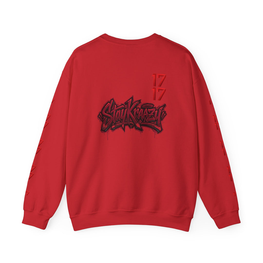 Streetwear Crewneck Sweatshirt — Graffiti 'Stay Krazy' Design with 17/17 Sleeve Accents