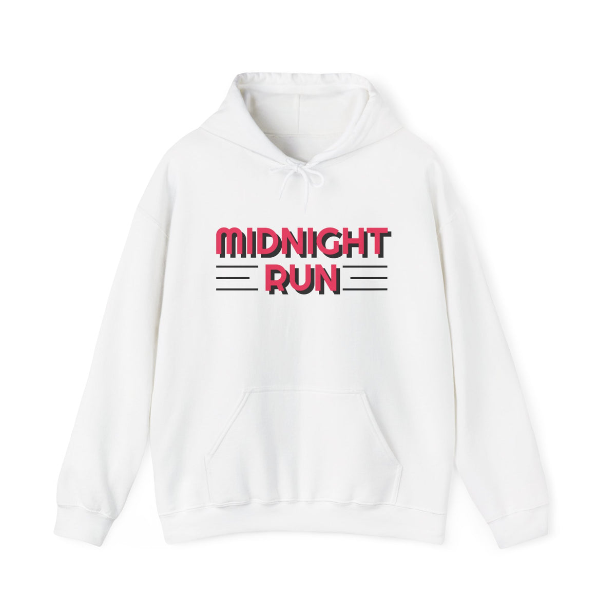 Midnight Run Hoodie — Retro Pink & Black Typography Pullover