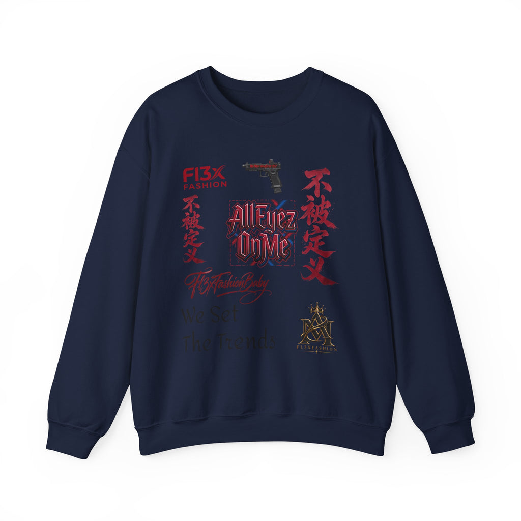 Graphic Crewneck Sweatshirt — 'We Set The Trends' Streetwear with Asian-Inspired Typography