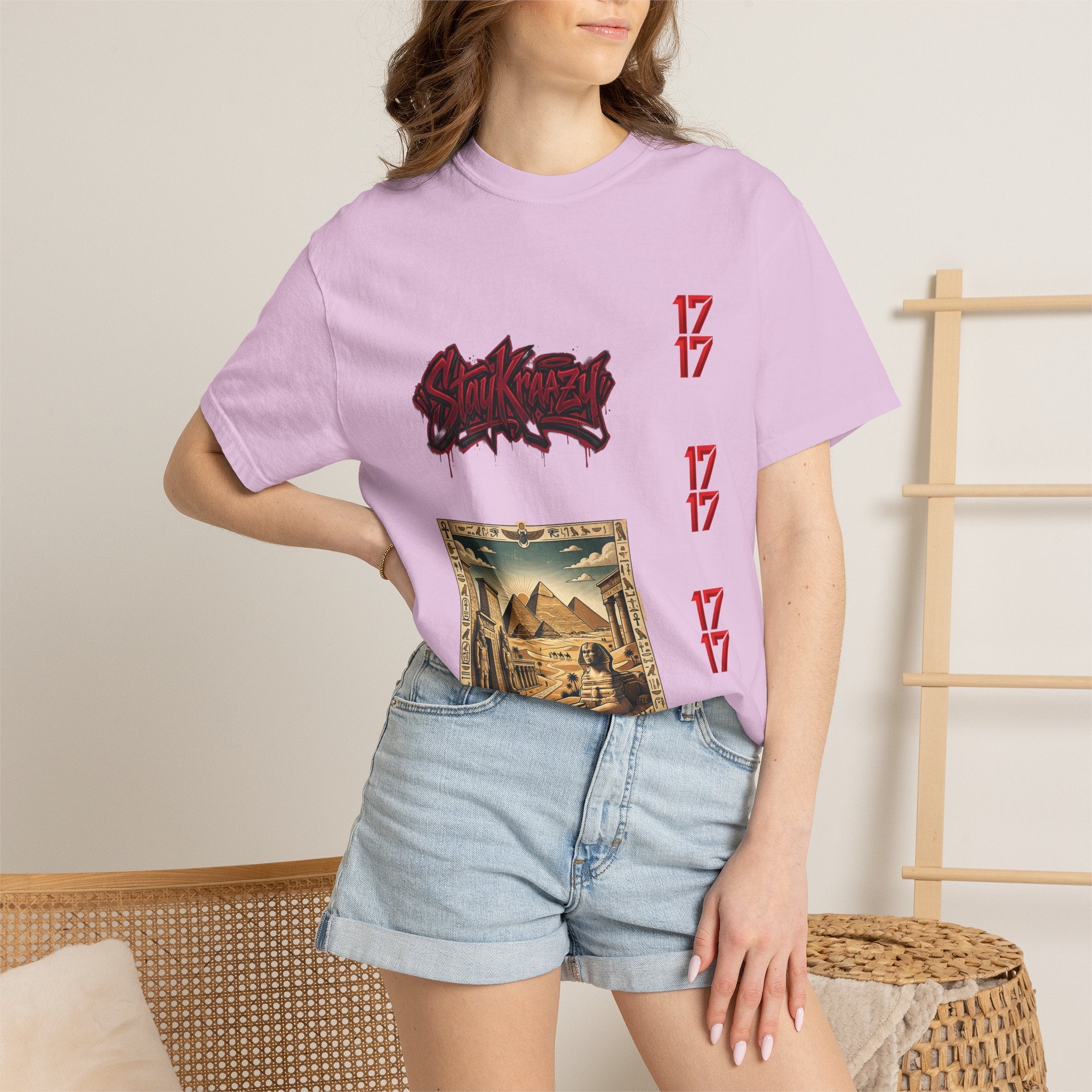 Graphic T-Shirt — Vintage Pyramid Collage with 'Wanted' Drip Design