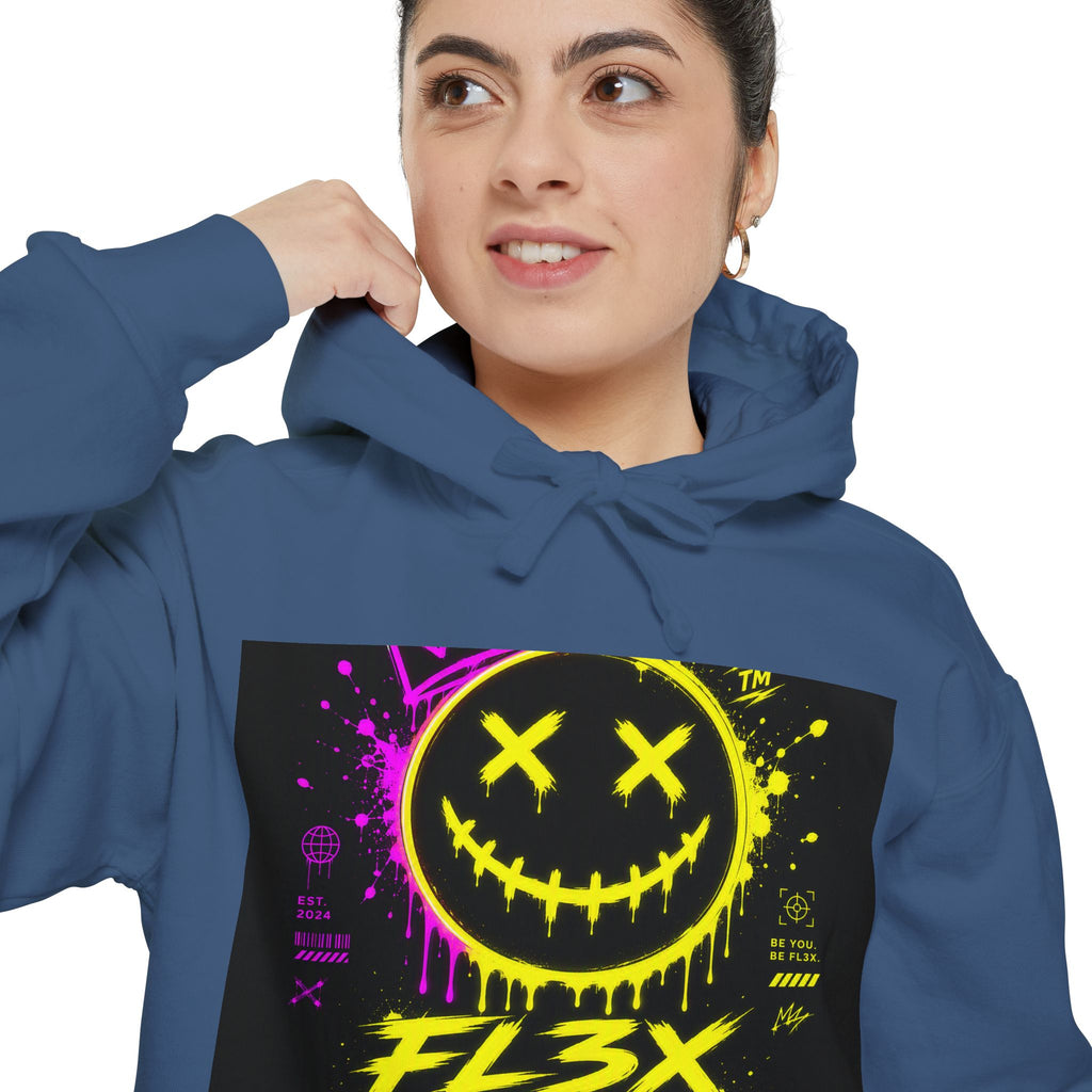 Graffiti Smiley Hoodie — FL3X Neon Streetwear Pullover