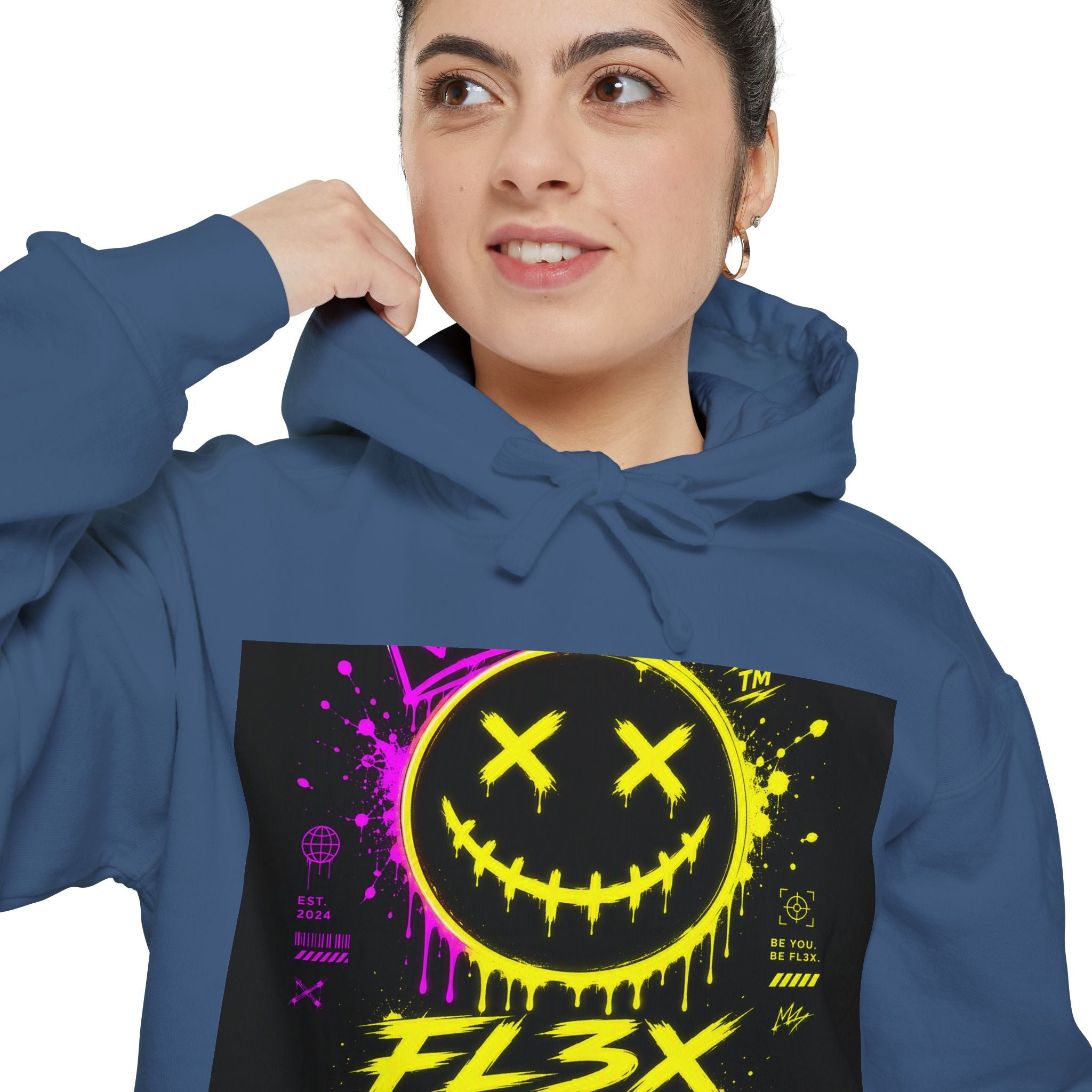 Graffiti Smiley Hoodie — FL3X Neon Streetwear Pullover