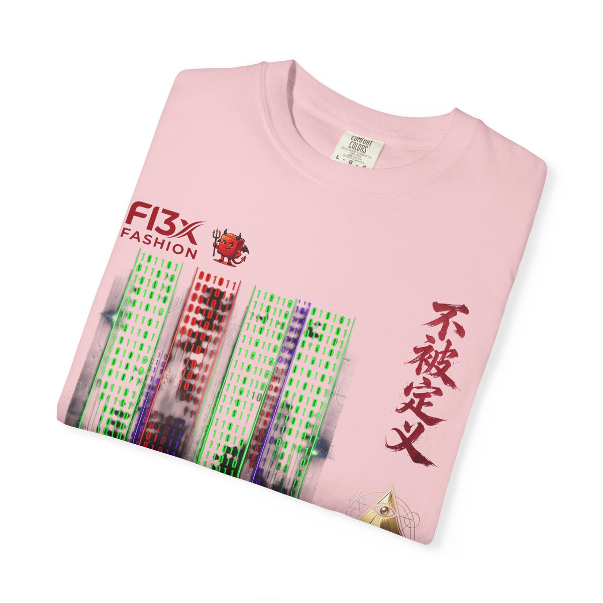 Graphic T-Shirt — Futuristic Cityscape Design with Japanese Calligraphy