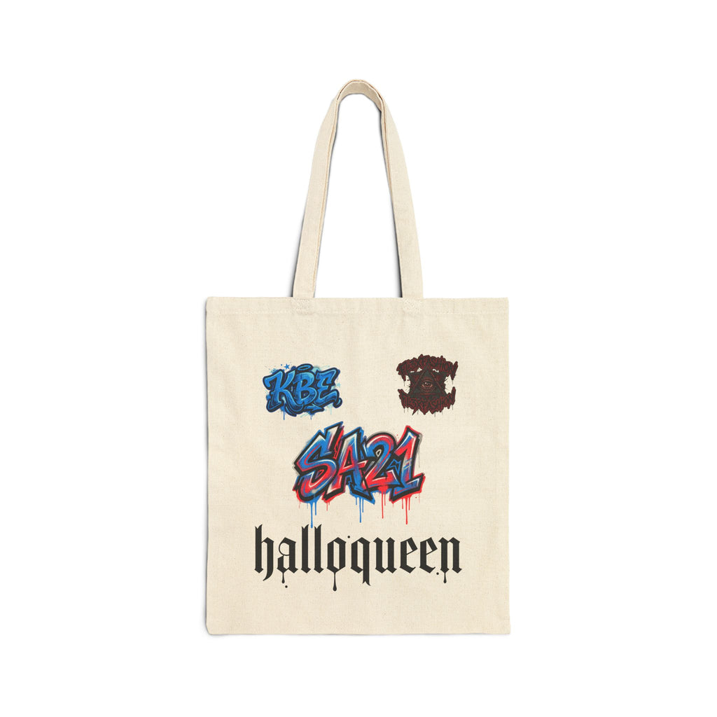 Halloween 'halloqueen' Canvas Tote Bag — Gothic Graphic Trick-or-Treat Reusable Shopper