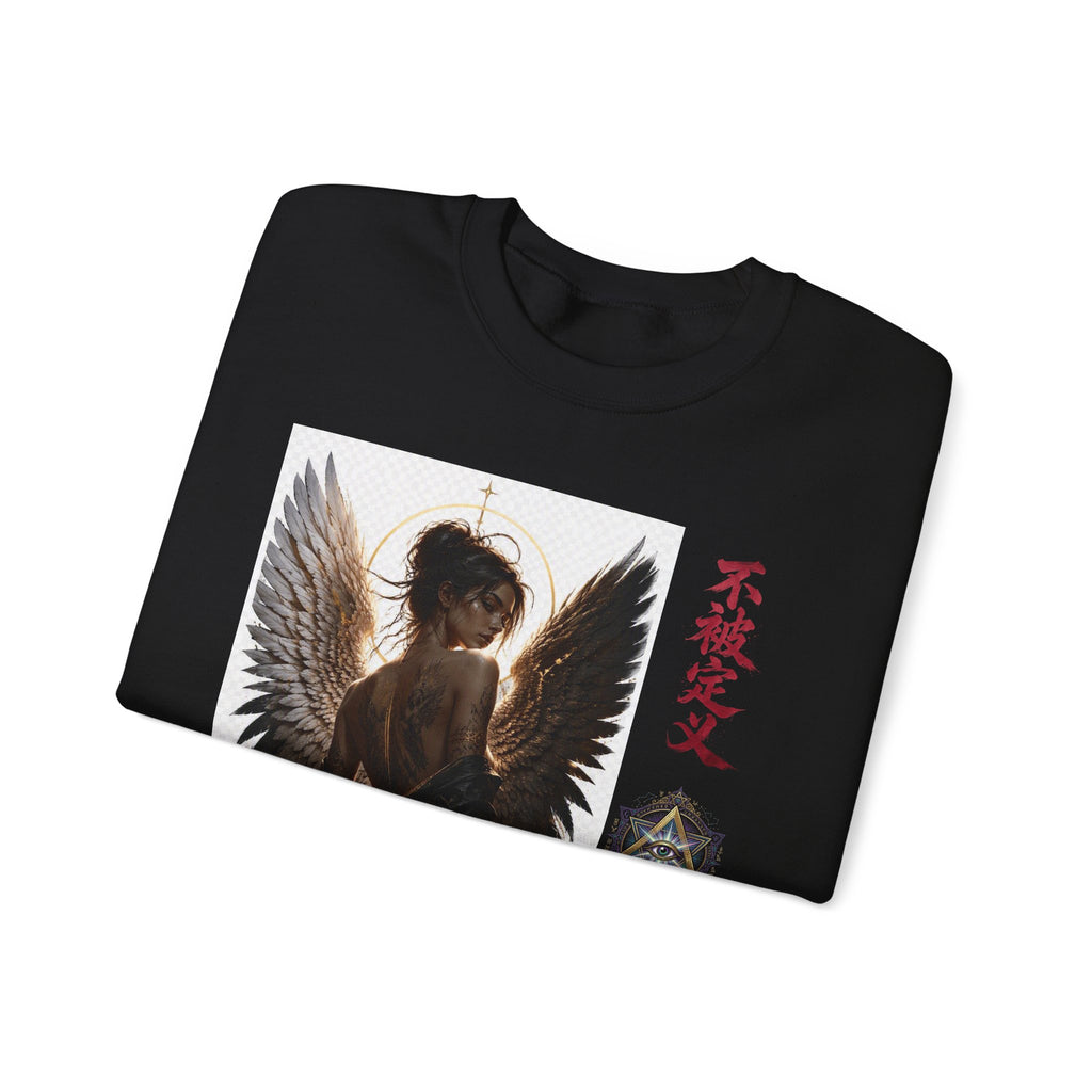 Angel Wings Graphic Sweatshirt — Dark Gothic Anime Design with Japanese Text