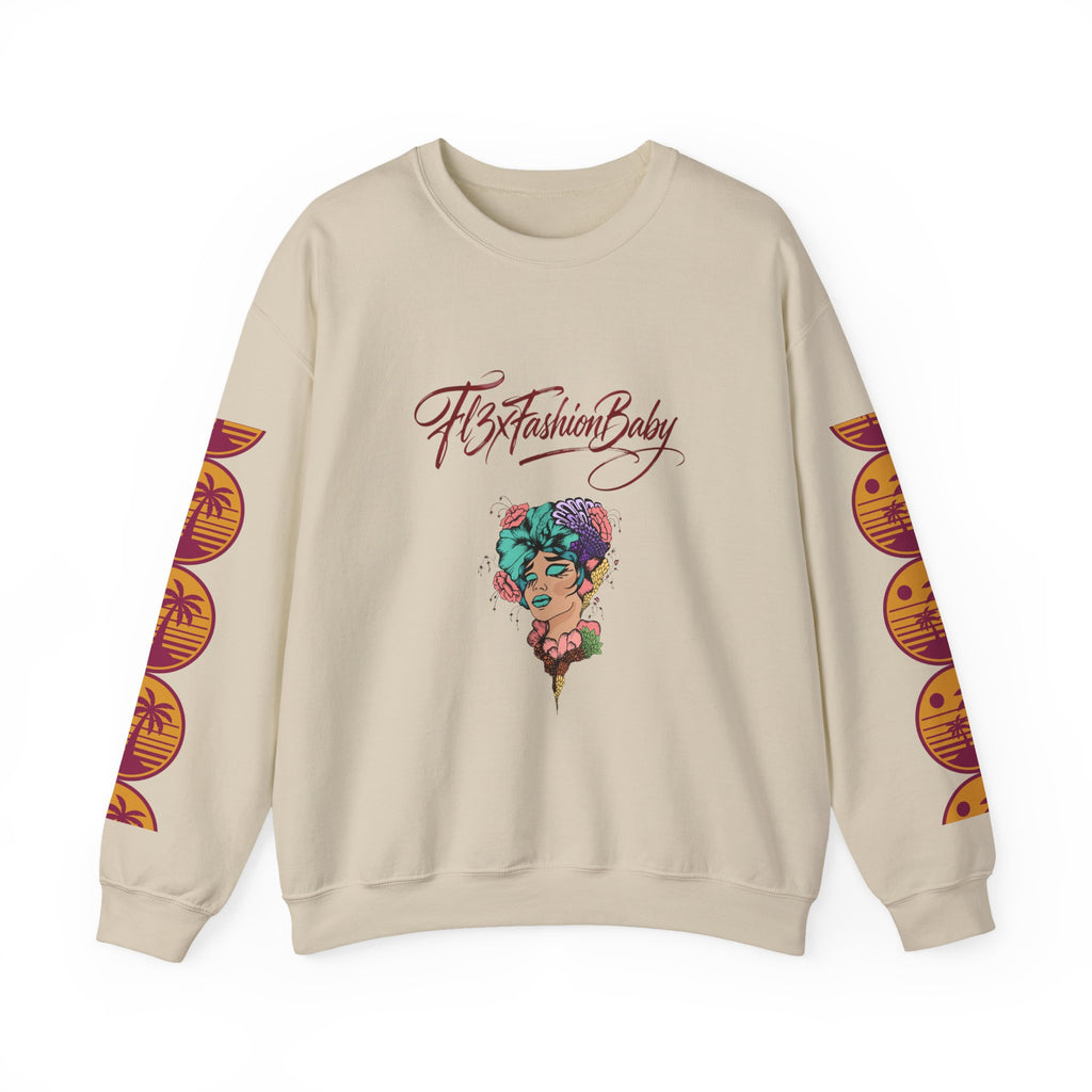 Crewneck Sweatshirt — Floral Femme Portrait “FitFashionBaby” Graphic