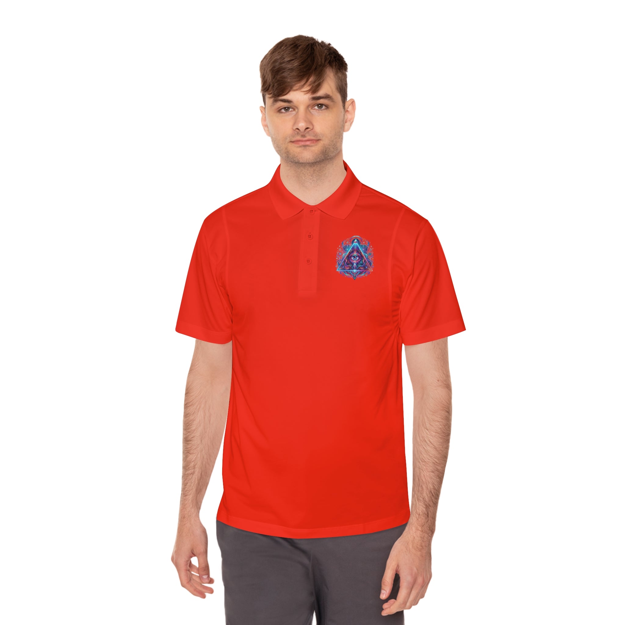 Men's Polo Shirt — Mystic All-Seeing Eye Triangle Design with 17/17 Accent