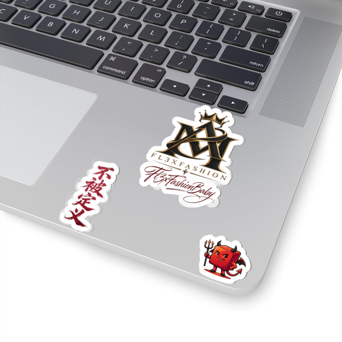 Kiss-Cut Sticker Pack — FL3XFASHION Logo, Calligraphy & Cute Devil Laptop Decals